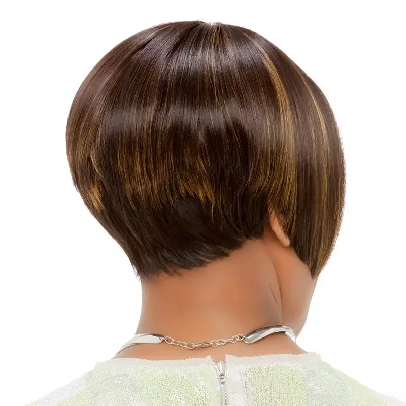 Peluca corta bob para mujer, pelo liso marrón, fibra sintética, ombré, 28cm, color mixto