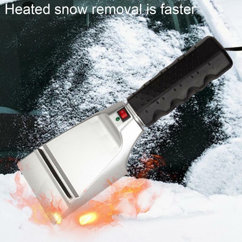 Pengikis es panas untuk mobil, kaca depan salju pengeruk es pegangan Anti selip serbaguna portabel pemanasan cepat 12vheat es sekop