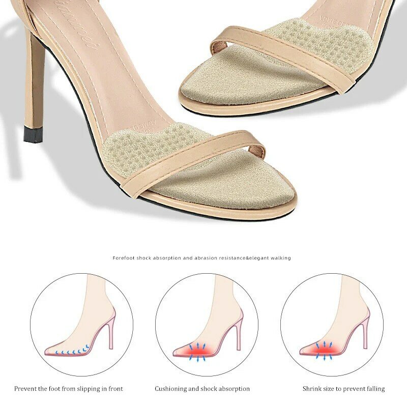 2 Pairs Gel Forefoot Insert Women High Heels Cushion Pads Anti-slip Foot Pain Relief Pads Half Insoles Round Toe Shoe Inserts