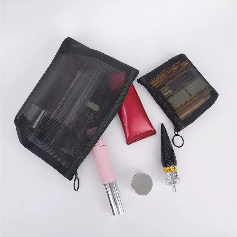 Transparente malha maquiagem caso organizador bolsa de armazenamento casual zíper toiletry lavagem sacos compõem feminino viagem saco de cosméticos