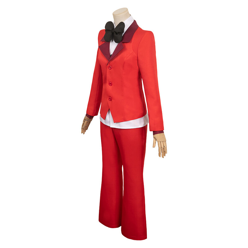 Film Hazbin Charlie Morningstar Lucyfer Cosplay męski kostium jednolity czerwony płaszcz koszula spodnie anioł Halloween karnawał Alastor garnitur