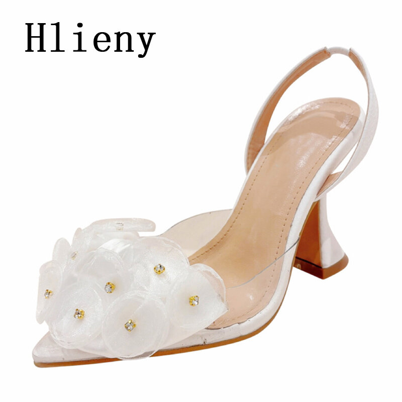 Hlieny-Escarpins à talons hauts en PVC transparent pour femmes, sandales élégantes, chaussures pointues pour femmes, mode de fête, fleurs, printemps, nouveau