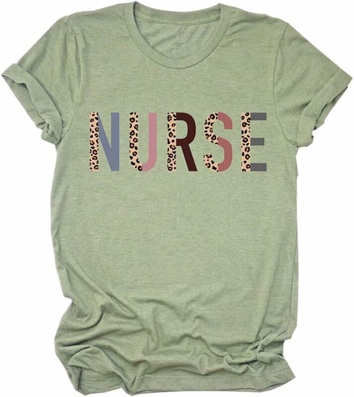 المرأة مضحك ممرضة تي شيرت ، قمم قصيرة الأكمام ، تي شيرت عارضة ، ليوبارد طباعة ، قمصان الرسم ، هدايا ممرضة
