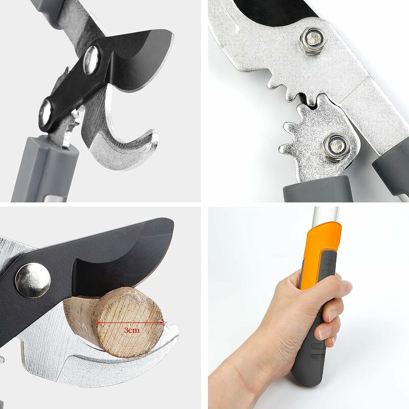 AIRAJ Bypass Pruning Shears 45 Cm, with Gear-Operated Cutting System, Cuts Branches, Thicker than 30 MM, SK-5 Steel Blade