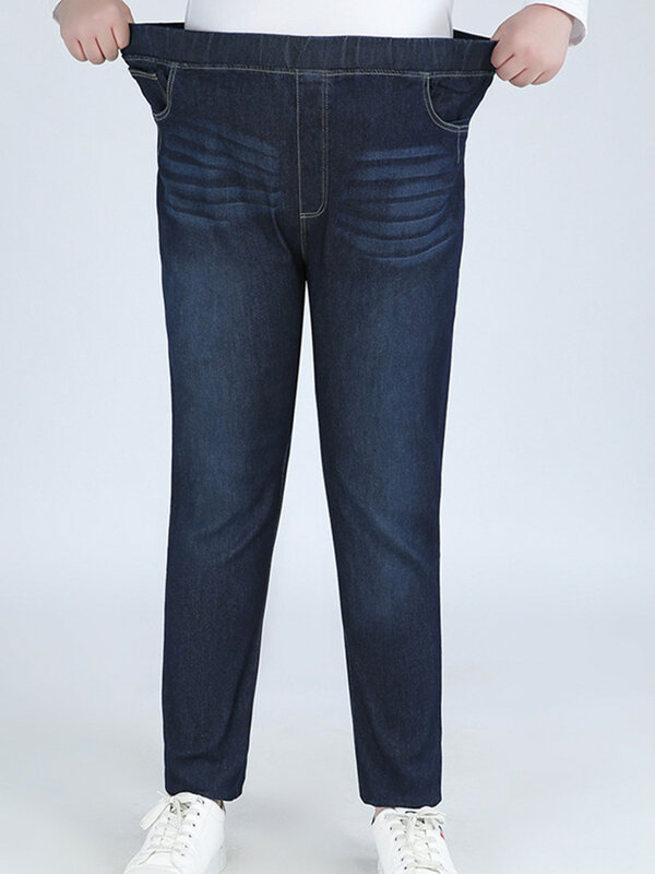 Jeans Slim Fit para mulheres, calças jeans grandes, cintura alta, comprimento do tornozelo, calças lápis esticadas, 140kg, plus size, 7XL, 8XL, 9XL