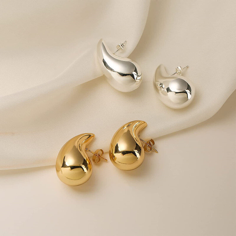 Edelstahl Gold Farbe klobige Kuppel Wasser tropfen Ohrring für Frauen Vintage glänzende dicke Teardrop Creolen Ohrringe Schmuck