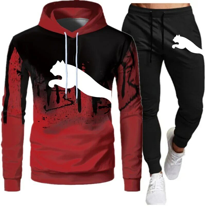 2023 Winter Fall Men's Tracksuit Sweatshirt Set Splash Ink Hoodies + SweatPants 2Pcs Suit Casual Running Fitness Man Sportswear