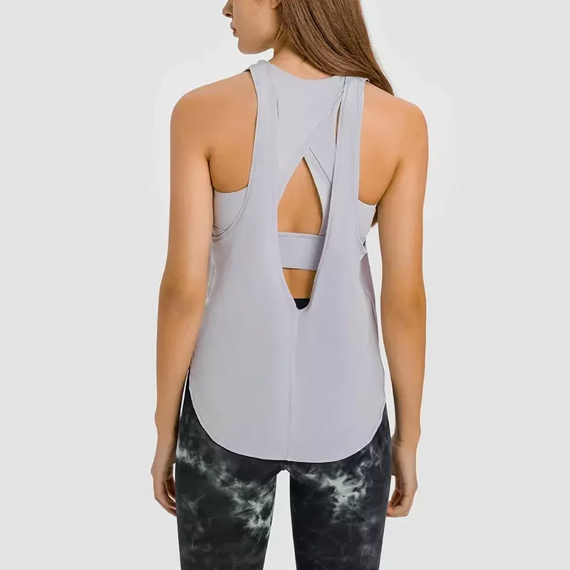 Patch de poitrine dos nu 2 en 1 pour femme, sweat-shirt absorbant les chocs, tissu sensation de glace, avec logo imprimé, pour yoga et fitness, été