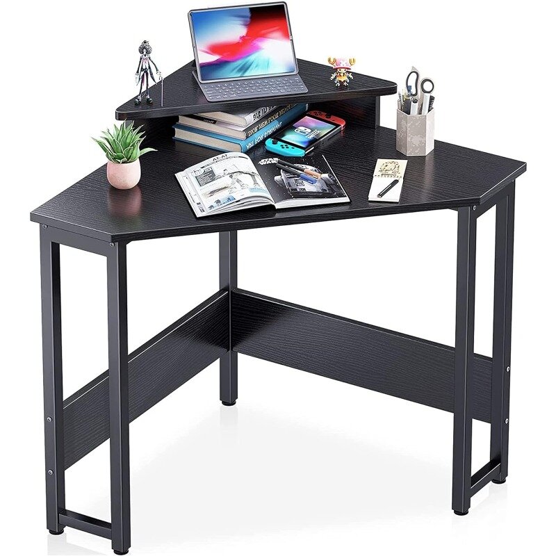 Corner Desk Space Saving Small Desk with Sturdy Steel Frame, Computer Desk with Monitor Stand for Small Space