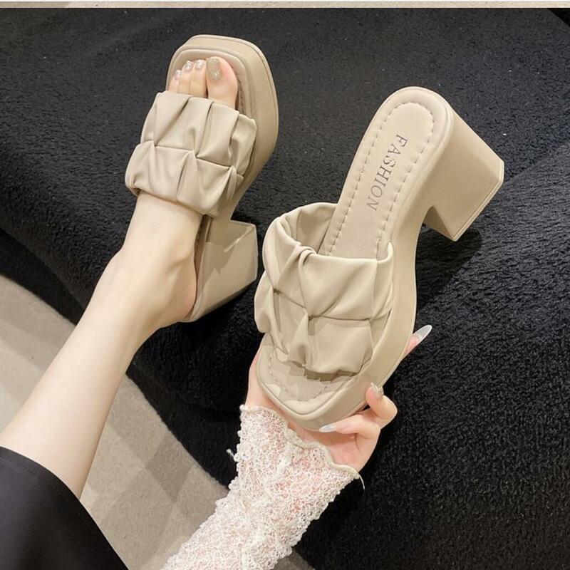 Sandalias de tacón grueso para mujer, zapatos de plataforma de 8,5 cm gruesa, con punta abierta, Sexy, para vacaciones y playa