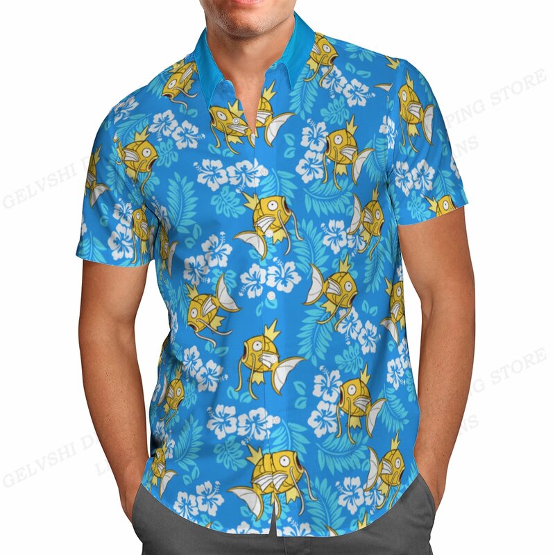 بلوزة بأكمام قصيرة للرجال والنساء ، قمصان هاواي ، قميص مطبوع على شكل سمكة ، طية صدر للمهنة ، موضة الشاطئ ، الصيف