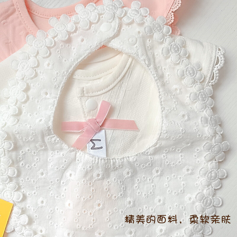 Babero de algodón para bebé y niña, chal de encaje, accesorios de cuello falso, paños para eructar, toalla de Saliva de Color rosa y blanco