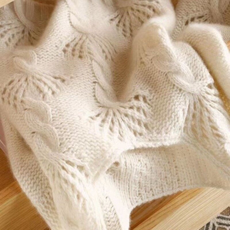 Swetry damskie delikatne szykowne swetry z wycięciami jesienno-zimowe luźne Vintage estetyczne bluzki z dzianiny stylowe urocze na co dzień w stylu Basic z college'u