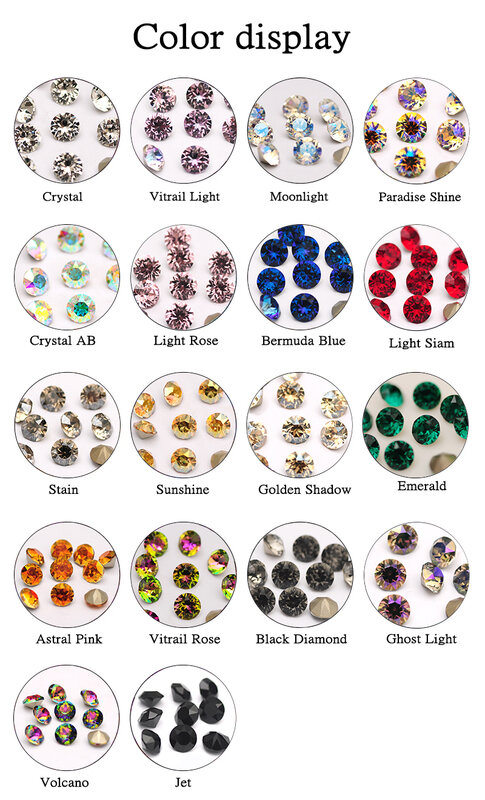 Diamantes de imitación redondos 5A para fabricación de joyas, accesorios de bricolaje coloridos, 10 piezas, cuentas de vidrio, pegamento puntiagudo en decoraciones de Arte de uñas