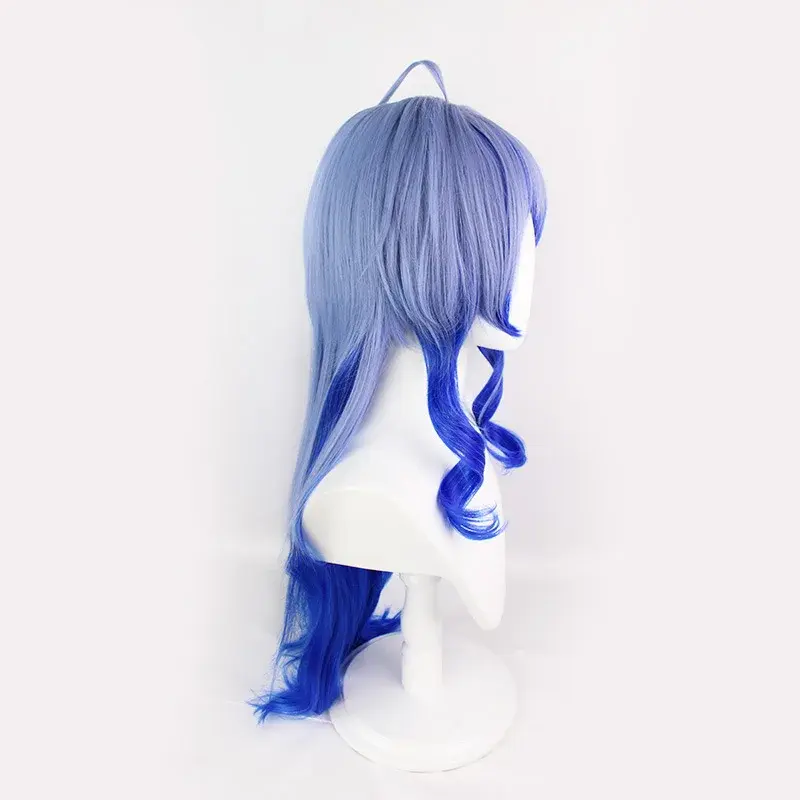Peluca de Cosplay Genshin Impact Ganyu Carnival Solo Show Aqua Blue, pelo largo degradado profundo, gorra de peluca