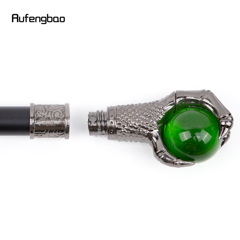 Dragon Claw Grasp Green Glass Ball Silver Single Joint Walking Stick Decorative Party Fashionable Cane Halloween Crosier 93cm