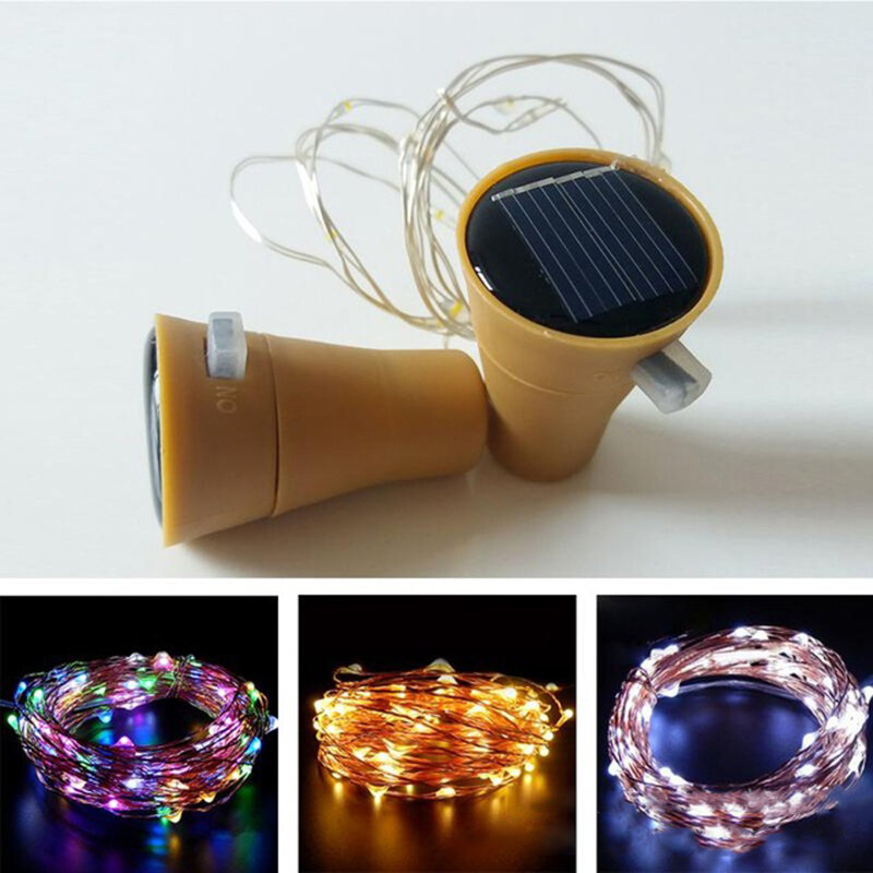 Cadena de luces LED para botella de vino, luces de hadas alimentadas por energía Solar, cadena de alambre de cobre para Navidad, decoración de fiesta