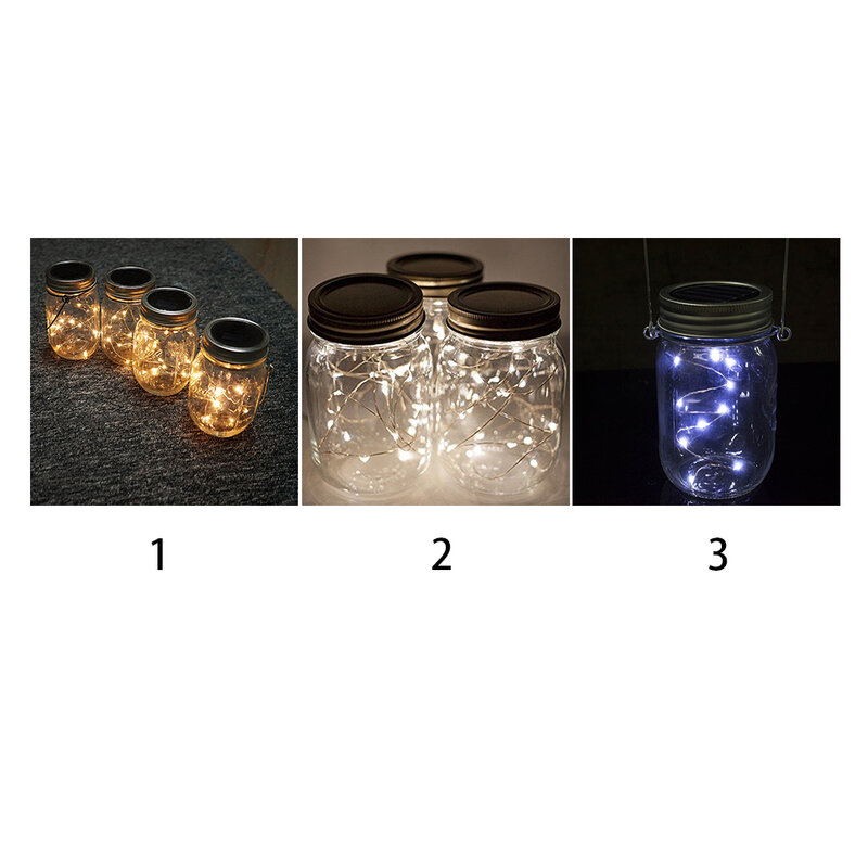 Tira de luces LED para decoración de fiesta de Navidad, 1m, 2m, tapa de tarro Solar, luz de hadas para frascos de vidrio