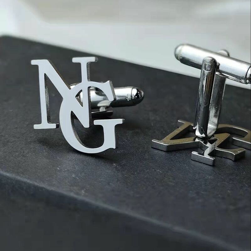 Logotipo personalizado Abotoaduras De Terno De Aço Inoxidável, Carta De Nome Personalizado, Botão De Camisa, Presente De Casamento Groomsmen