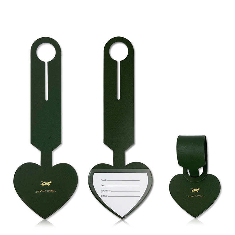 Etiquetas de equipaje en forma de corazón de cuero PU de alta calidad, soporte para identificación de maleta, etiqueta portátil, accesorios de viaje