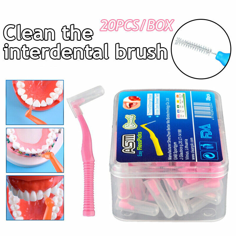 20pcs/box L Shape Push-Pull Interdental Brush Orthodontic Toothpick Teeth Whitening Tooth Pick ToothBrush Oral Hygiene Care