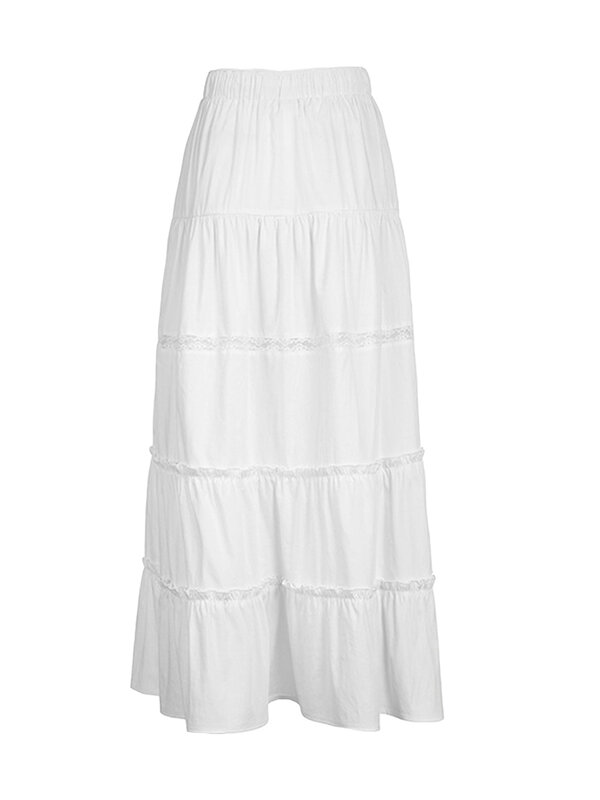 Women Boho Ruched Hight Waist Maxi Skirt Flowy Lightweight A-line Tiered Skirt Elastic Side Split Long Skirts