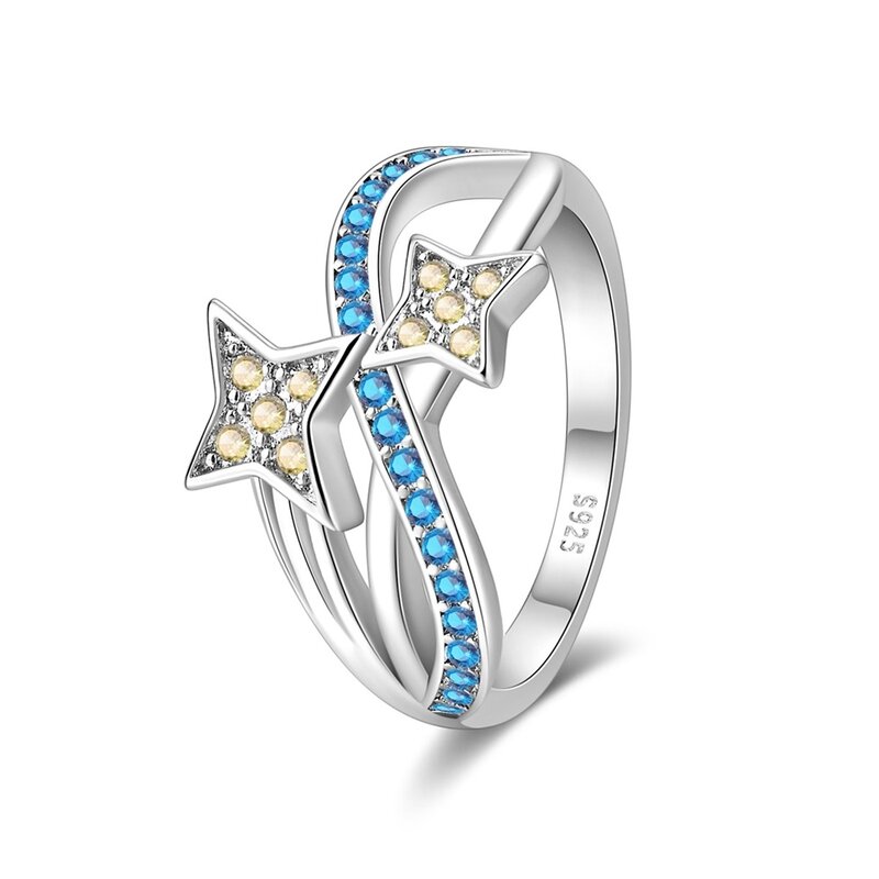 Unique 925 Sterling Silver Yellow Star Irregular Geometric Ring For Women's Confession Fashion Jewelry Gift