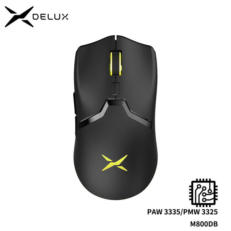 Delux-Mouse para jogos sem fio, M800, RGB 2,4 GHz, modo duplo, 16000 DPI, leve, ergonômico, ratos 1000Hz com cabo de corda macia