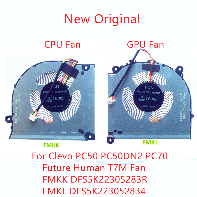 Ventilateur de refroidissement pour processeur d'ordinateur portable, pour Clevo PC50, PC50Chr2, PC70, Future Human T7M, FMKK, DFS5K22305283R, FMKL, DFS5K223052834