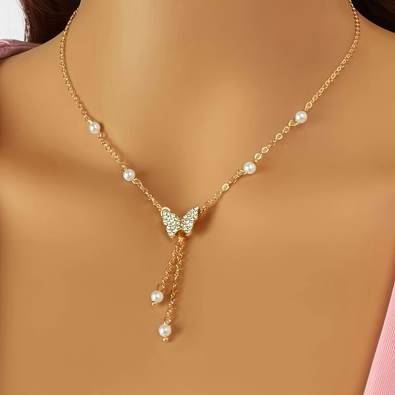Elegant Faux Pearl Butterfly Necklace for Women - Perfect for Weddings, Parties, and Banquets