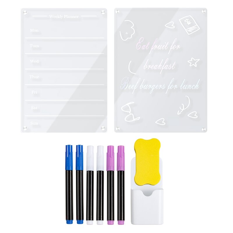 HOT-2PCS 9Inx13in Clear Acrylic Magnetic For Fridge,Clear Board Dry Erase Fridge For Reusable Planner With Dry Erase Markers