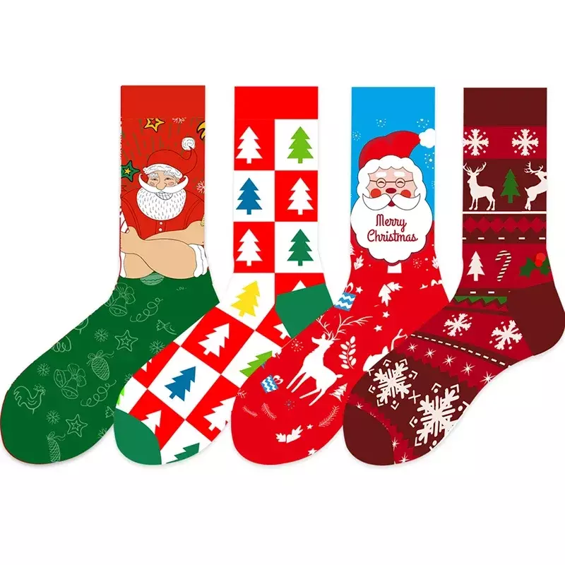 منتصف أنبوب الجوارب القطنية للنساء ، سانتا كلوز ، الأياكة ، ثلج ، عيد الميلاد ، السنة الجديدة