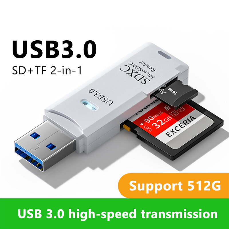 2 in 1เครื่องอ่านการ์ด USB 3.0 Micro SD เครื่องอ่านเมมโมรี่บัตร TF ความเร็วสูงอะแดปเตอร์ตัวเขียนหลายการ์ดแฟลชไดร์ฟอุปกรณ์แล็ปท็อป