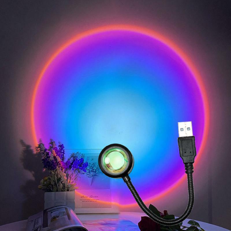 Lámpara de puesta de sol USB LED Rainbow Dawn, iluminación de mesa, lámpara de noche RGB portátil, atmósfera de decoración de habitación, lámpara de foto de proyector Ins