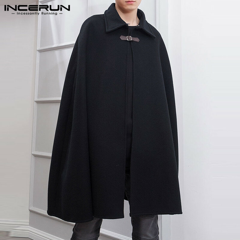 Incerun 2023 moda masculina casacos de manto cor sólida um botão lapela capa trench streetwear inverno falso misturas casaco masculino jaquetas