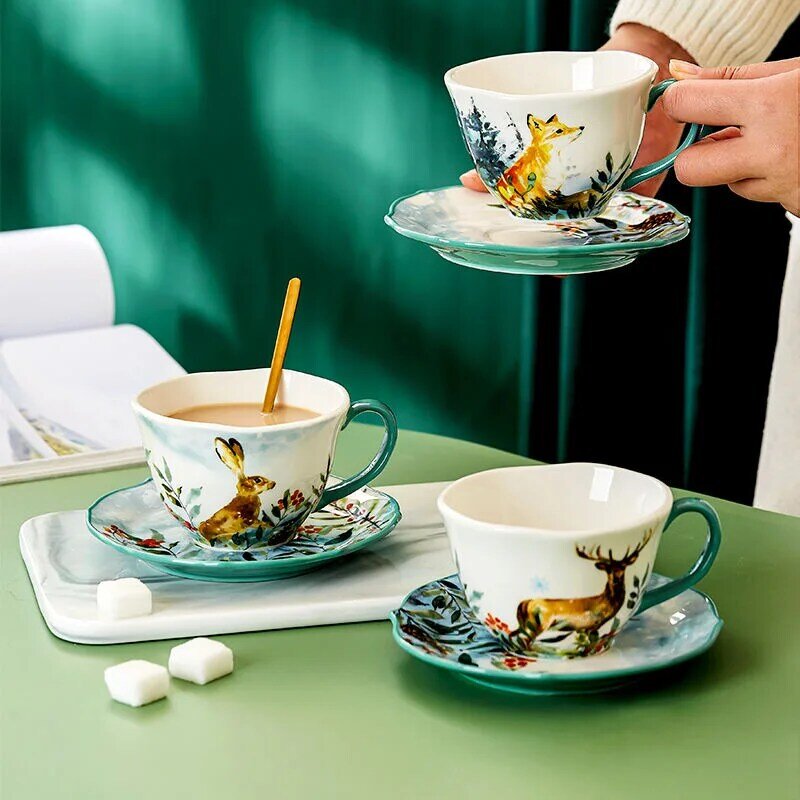 แก้วเซรามิกแบบจับด้วยมือสไตล์เกาหลีถ้วยชานมกาแฟลายดอกไม้วาดด้วยมือของขวัญวันวาเลนไทน์