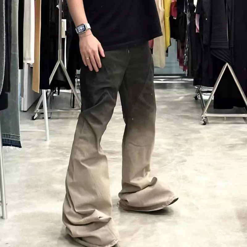 Streetwear RO style Gradient Color Baggy Stacked Jeans larghi Flare per uomo e donna pantaloni Casual in Denim lavato dritto