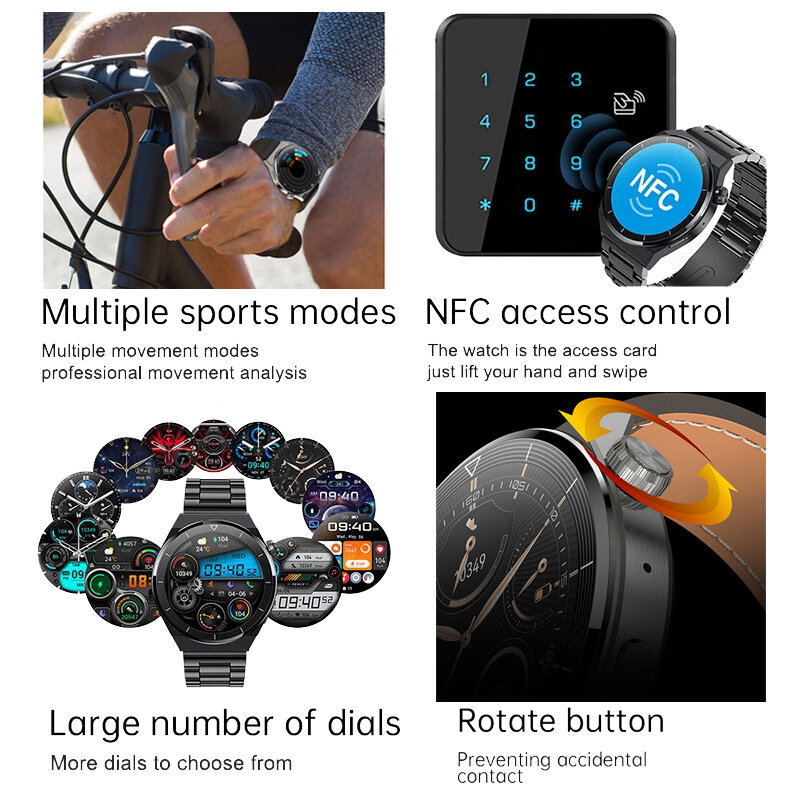 Смарт-часы для Huawei Xiaomi GT3 Pro, AMOLED экран 390*390 HD, пульсометр, Bluetooth, звонки, IP68, водонепроницаемые Смарт-часы, новинка 2024