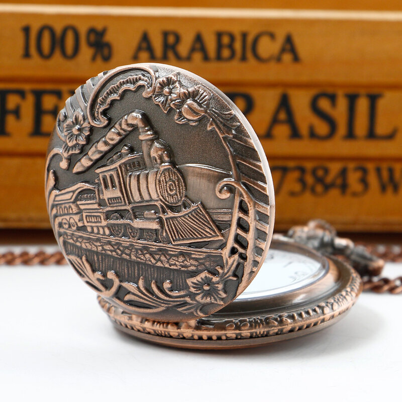 Reloj de bolsillo de cuarzo con motor locomotor de tren antiguo para hombres y mujeres, collar, cadena, los mejores regalos, envío directo, rojo/marrón/plateado