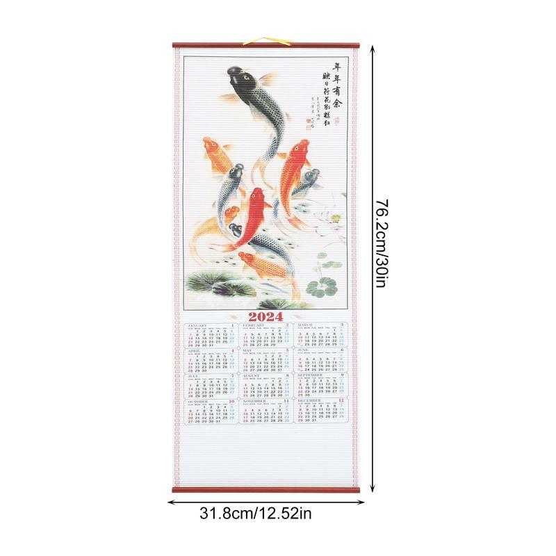 Dragon Calendar Chinese Zodiac Wall Scroll Calendar 2024 Chinese Zodiac 2024 Lunar Calendar Imitation Rattan Paper Paintings