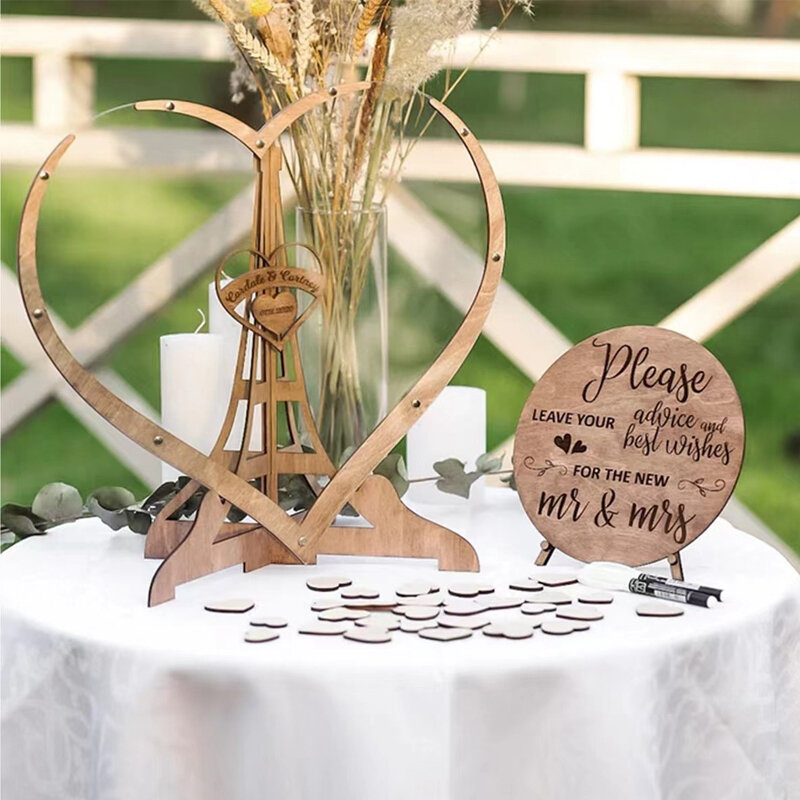 Livre d'or en forme de cœur transparent, décoration de mariage, boîte en bois pour les invités