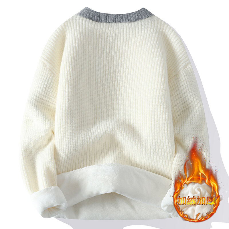 Maglione di lana da uomo addensare caldo lana girocollo top autunno inverno nuovo morbido caldo Casual tinta unita Pullover lavorato a maglia