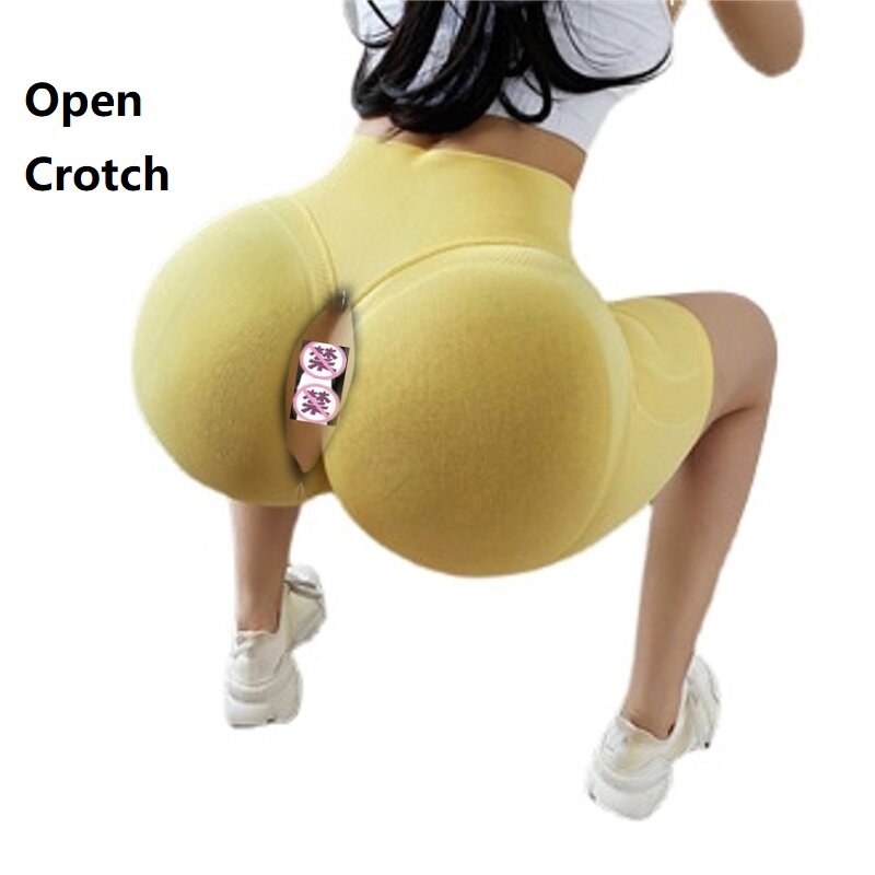 Women's Open-Crotch Pants Convenient Sexy Hip-Lifting Yoga Pants High Waist Hip Lift Sports Shorts Quick Dry Training Fitness