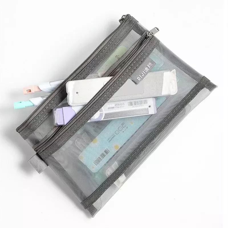 간단한 투명 메쉬 연필 케이스 보관, 학생 연필 가방, 대용량 파우치, 문구 화장품 가방