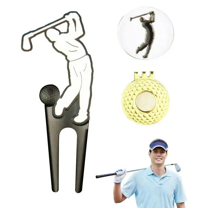 Golf Divot Tool Golf Hat Clip Ball Marker Creative Golf Ball Marker strumento di riparazione strumento verde in metallo accessori da Golf portatili