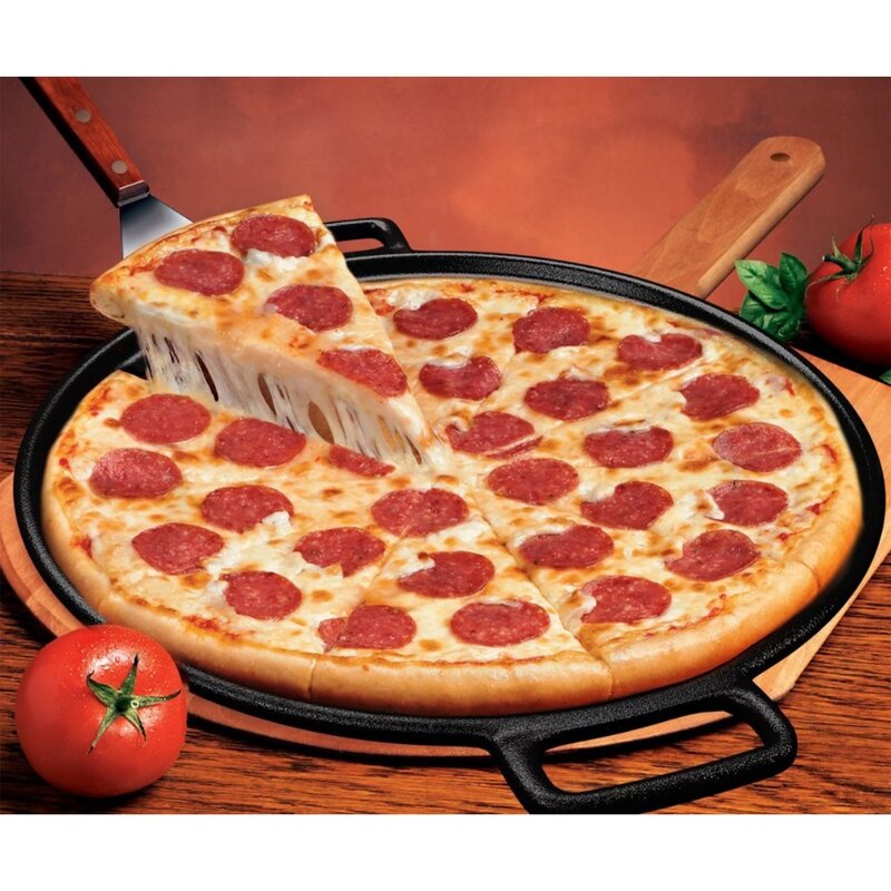 Home-lengkap 14 "besi cor Pizza, wajan peralatan masak dapur