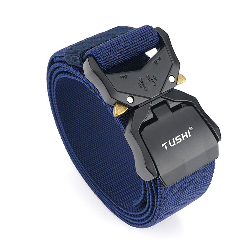 TUSHI Elastic Jeans Belt For Men Aluminum Alloy Pluggable Buckle Training Tactical Belts Comfortable High Quality Male Belt