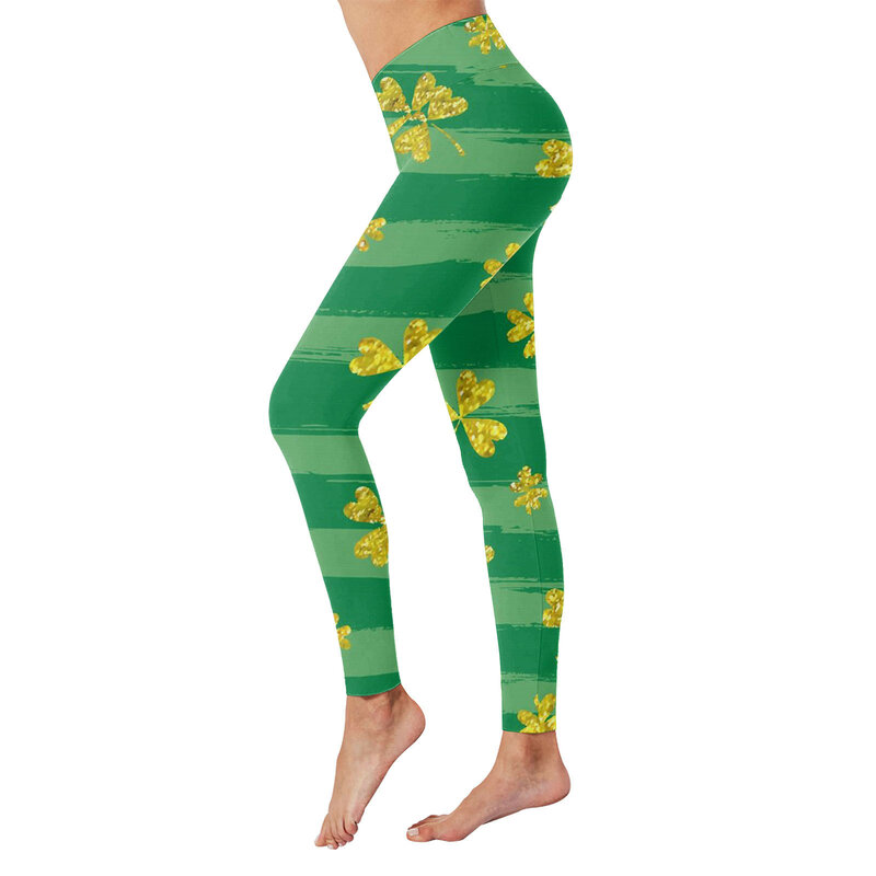 St. Patrick Day Printing cintura alta Yoga calças para mulheres, calças justas, cintura elástica, compressão, corrida, leggings de fitness