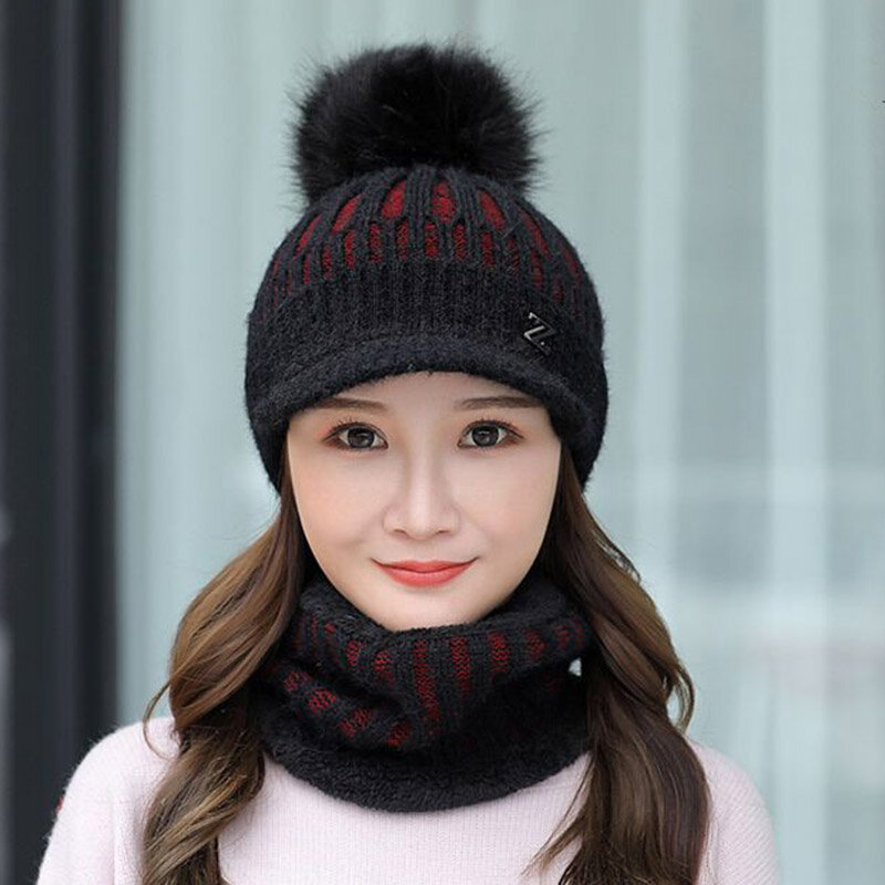 Winter knitted Beanies Hats Women Thick Warm Beanie Skullies Hat Female knit Letter Z Bonnet Beanie Caps Outdoor Riding Ski Sets