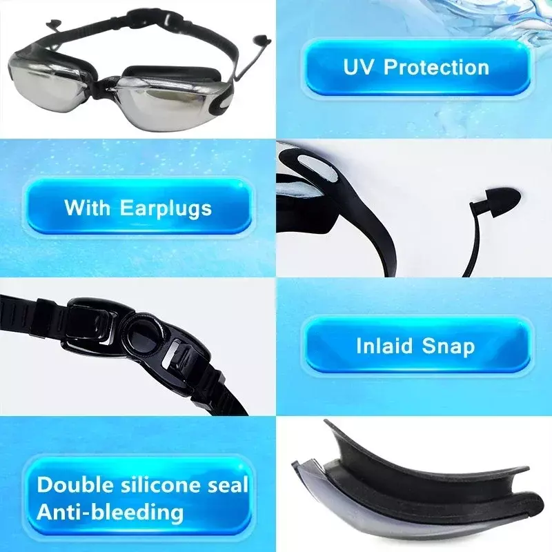 Auricolare monopezzo per adulti impermeabile antiappannamento UV occhialini da nuoto professionali uomo donna Cool Silver Plated attrezzatura da nuoto